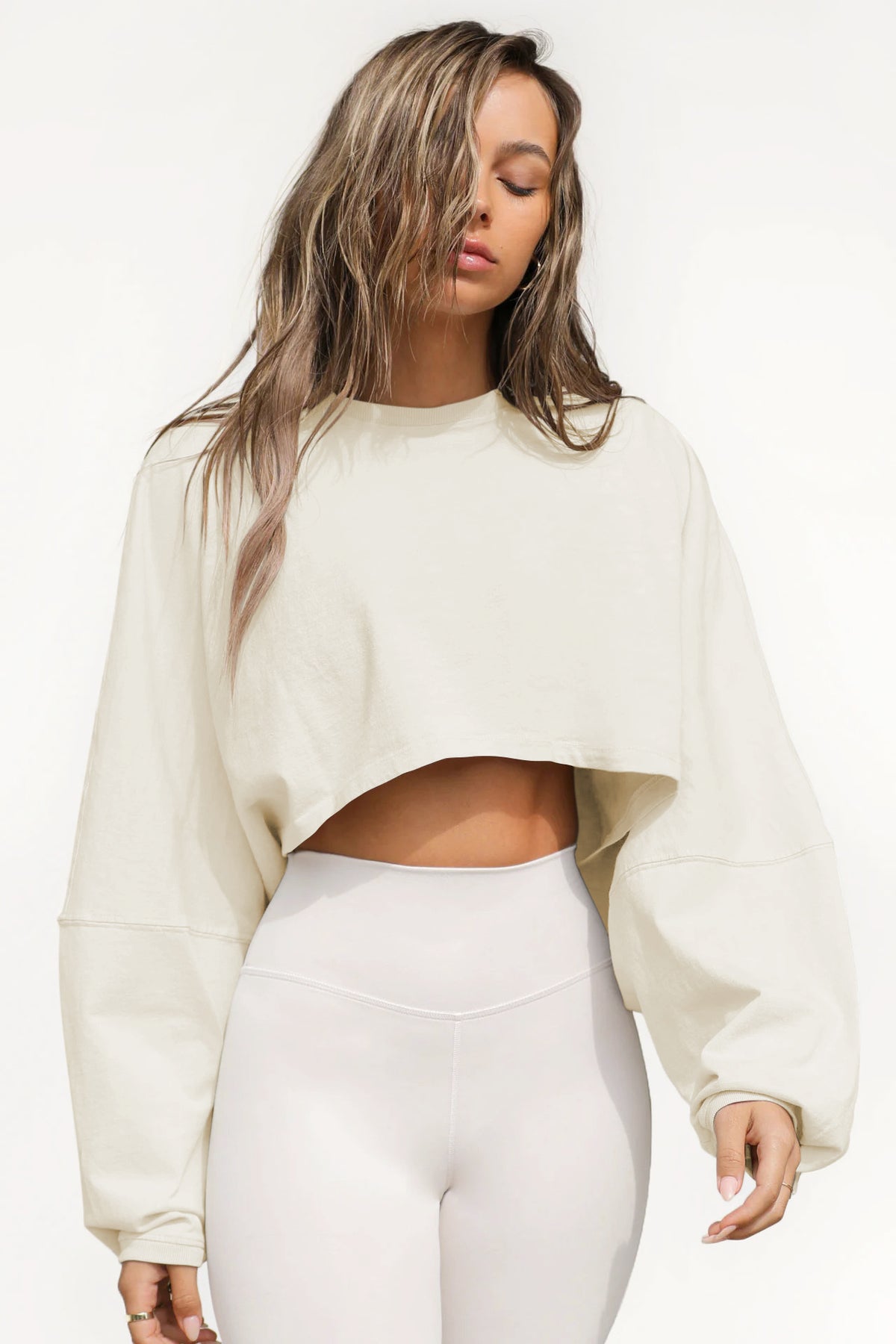 Vintage Hoodie Women's Long Sleeve Crop Knitwear Sport Yoga