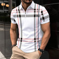 Printed checkered striped polo shirt with zipper and sport polo shirt