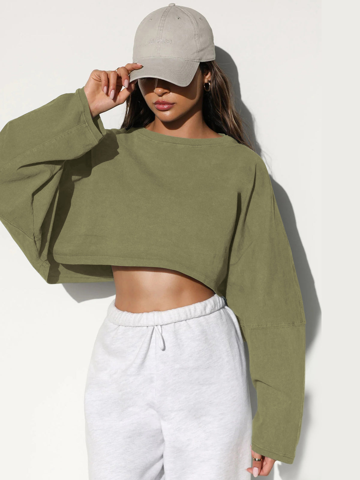 Vintage Hoodie Women's Long Sleeve Crop Knitwear Sport Yoga
