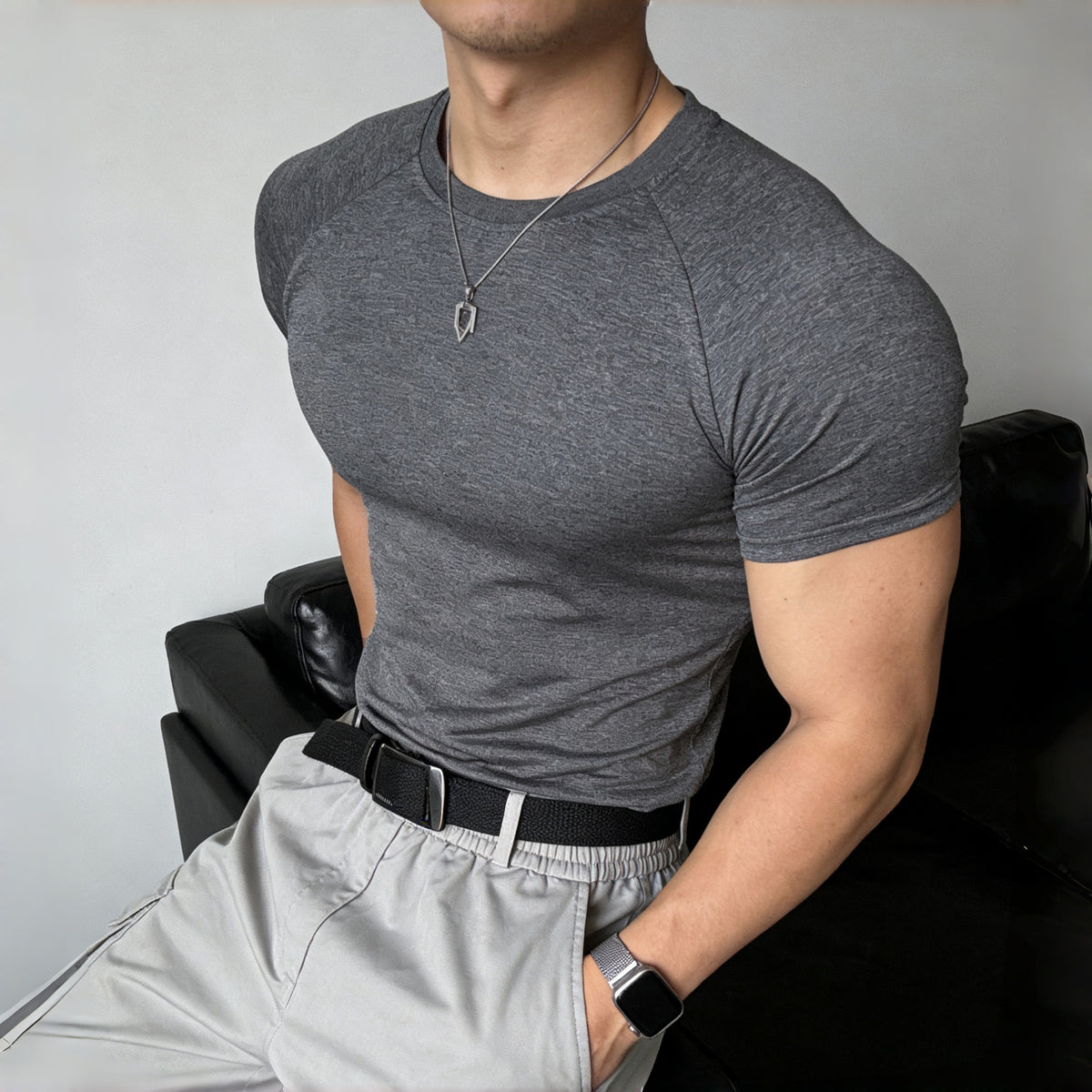 T-shirt compression 3/4 manches homme - Haut athlétique fitness volleyball