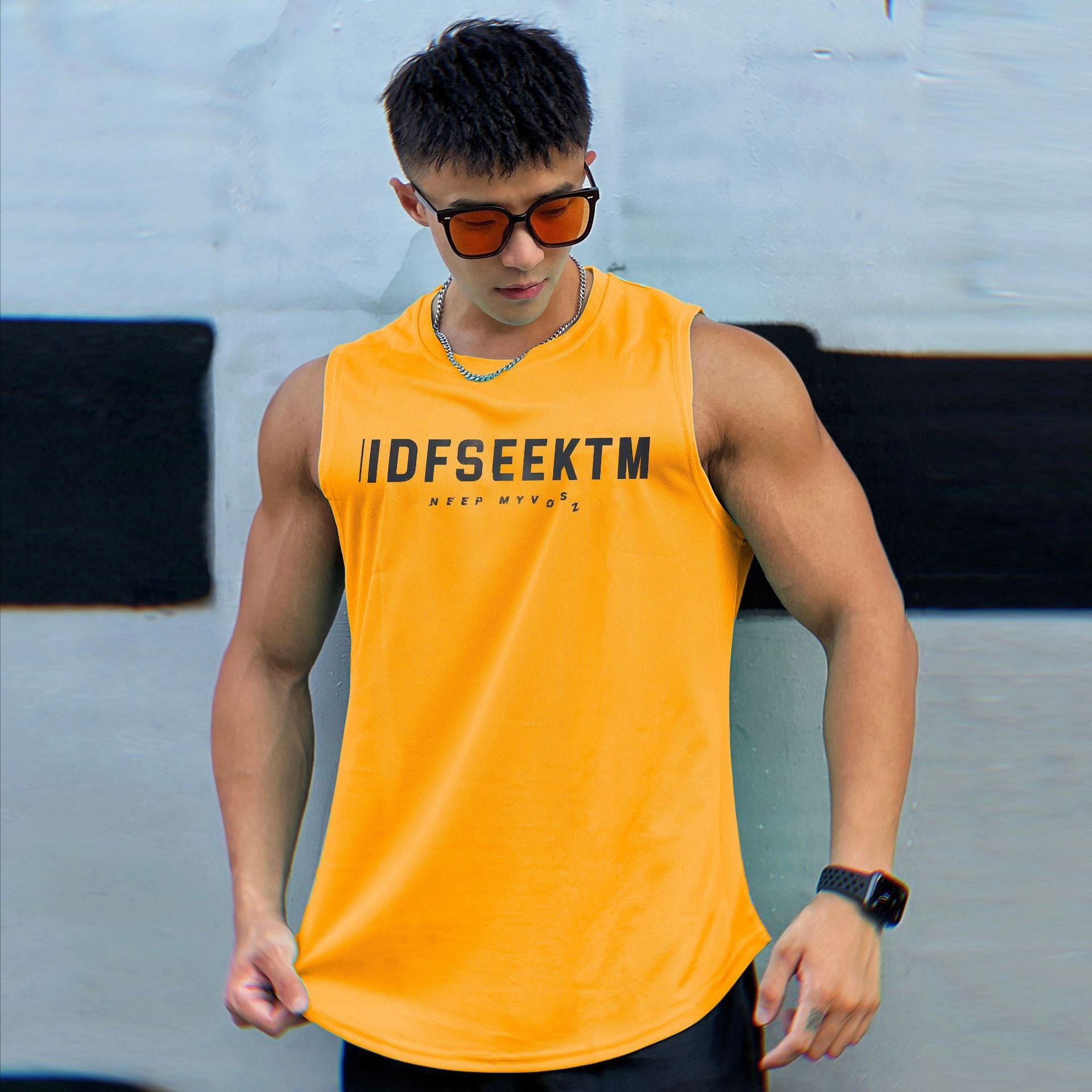 Muscle Fitness Quick-Dry Mesh Backless Top Moisture-Wicking Breathable Training Basketball Sport Trendy Sleeveless T-Shirt Men's