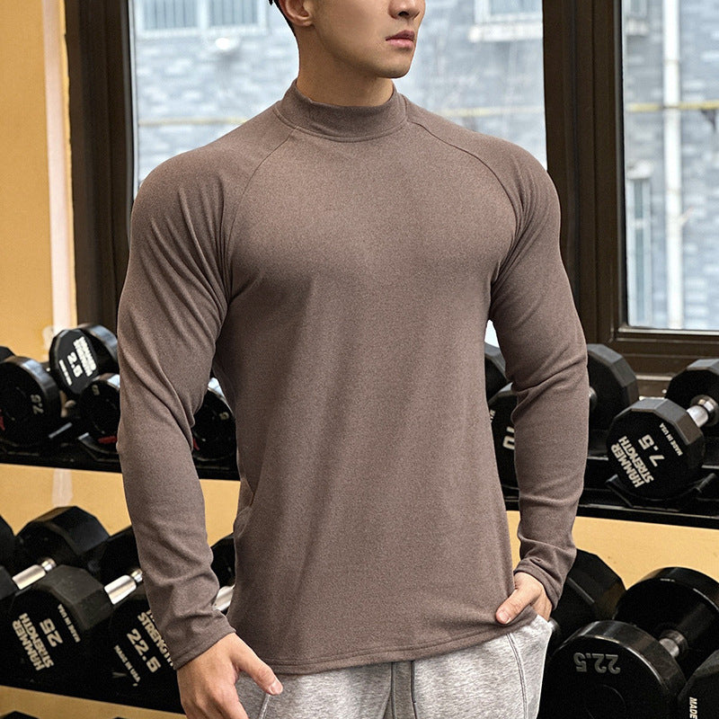 Fitness Top High Neck Brother New Round Neck Men's T-Shirt De Rong Running Long Sleeve Casual Sport Autumn Winter