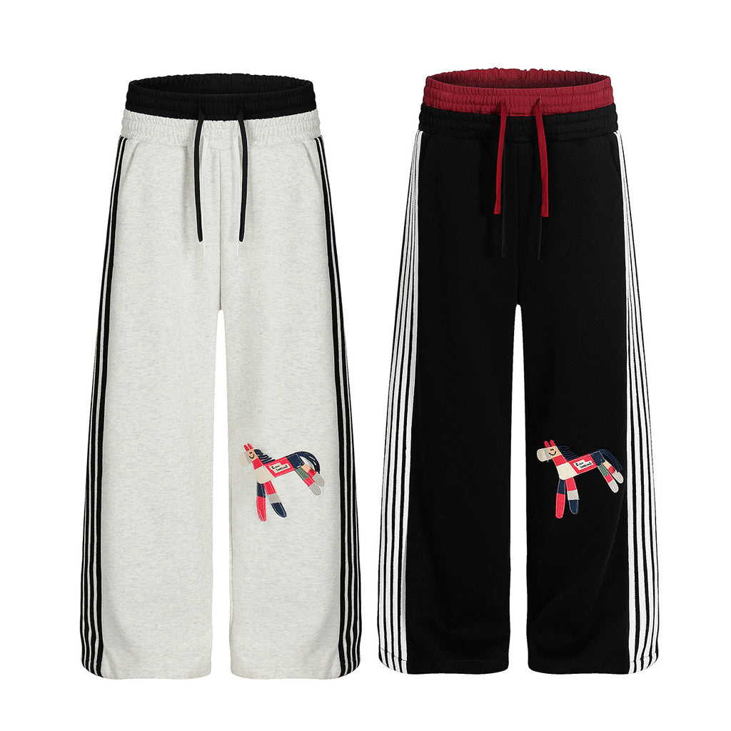 Retro striped sport loose drape wide leg pants
