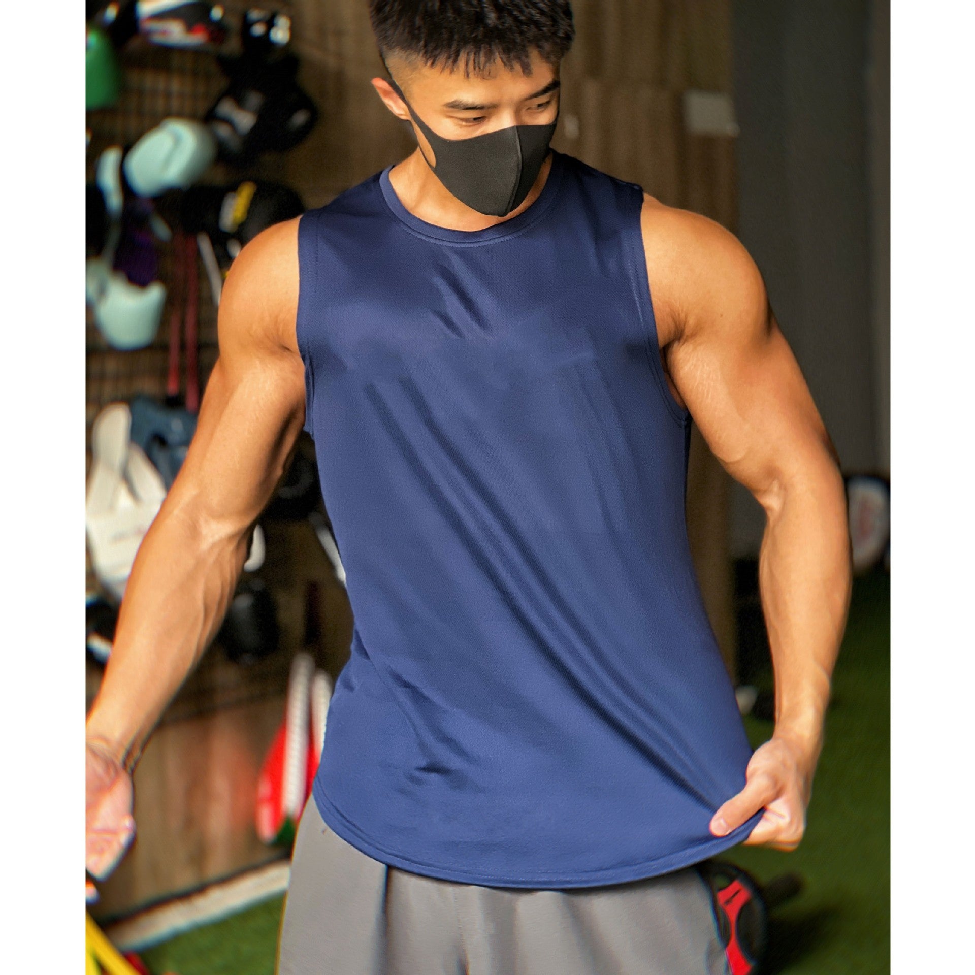 Muscle Fitness Quick-Dry Mesh Backless Top Moisture-Wicking Breathable Training Basketball Sport Trendy Sleeveless T-Shirt Men's