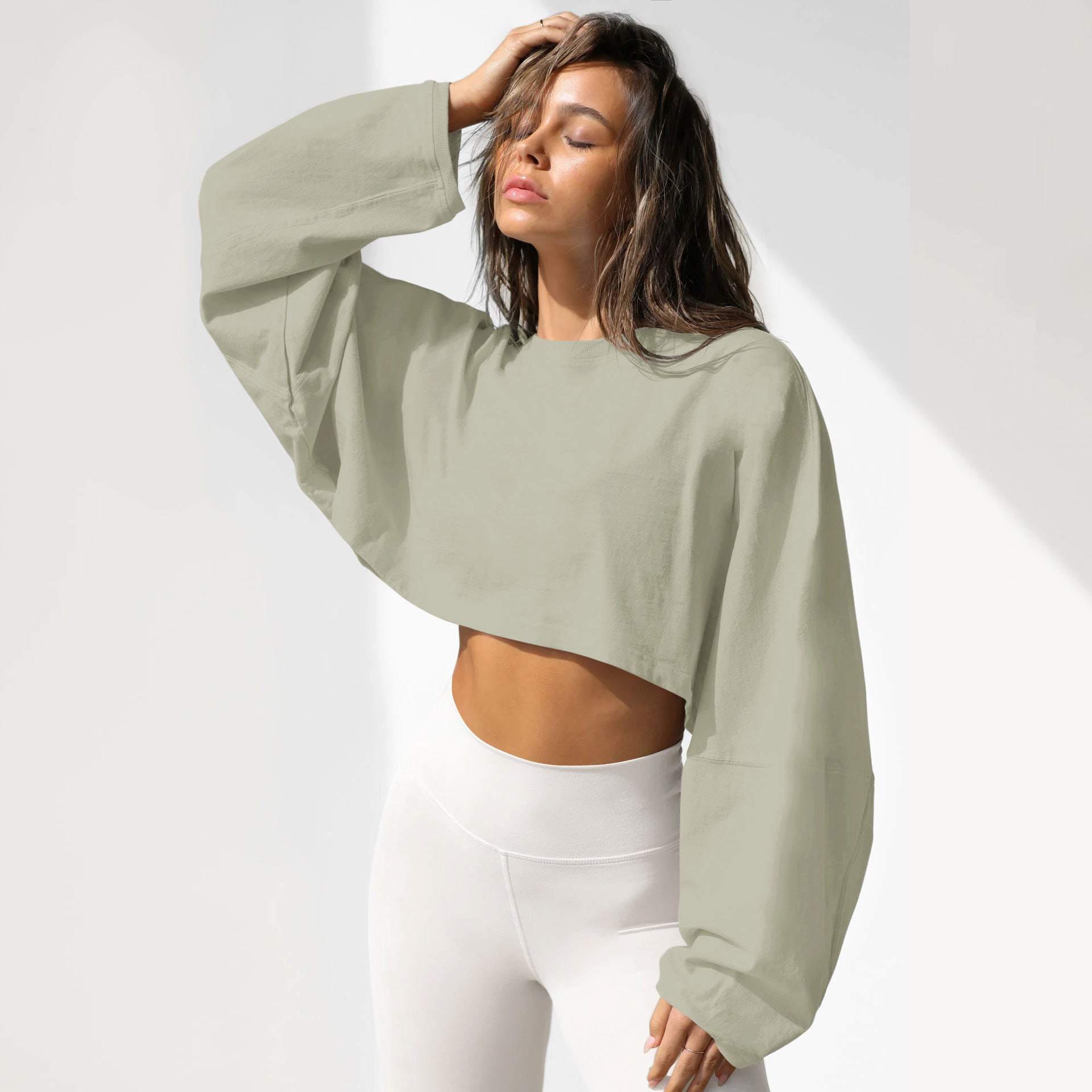 Vintage Hoodie Women's Long Sleeve Crop Knitwear Sport Yoga