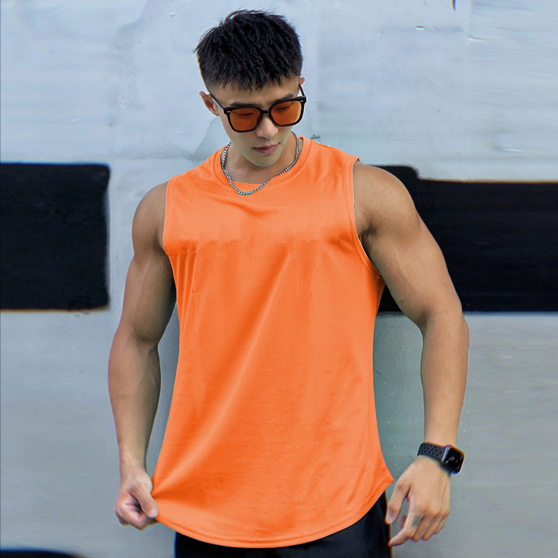 Muscle Fitness Quick-Dry Mesh Backless Top Moisture-Wicking Breathable Training Basketball Sport Trendy Sleeveless T-Shirt Men's