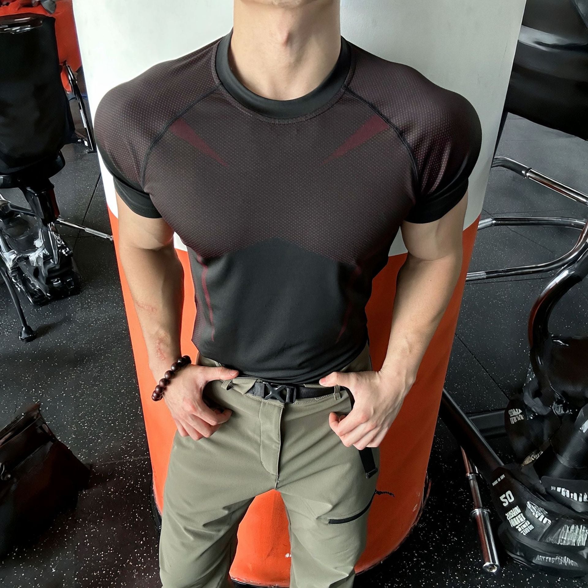 T-shirt fitness slim homme - Haut sport manches courtes respirant stretch