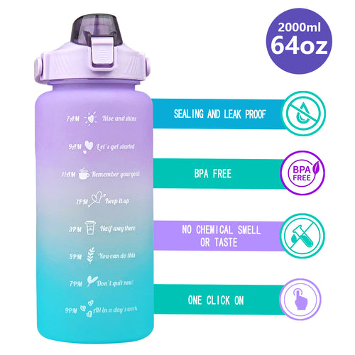 Bouteille sport 2L avec graduation horaire - Gourde outdoor portable