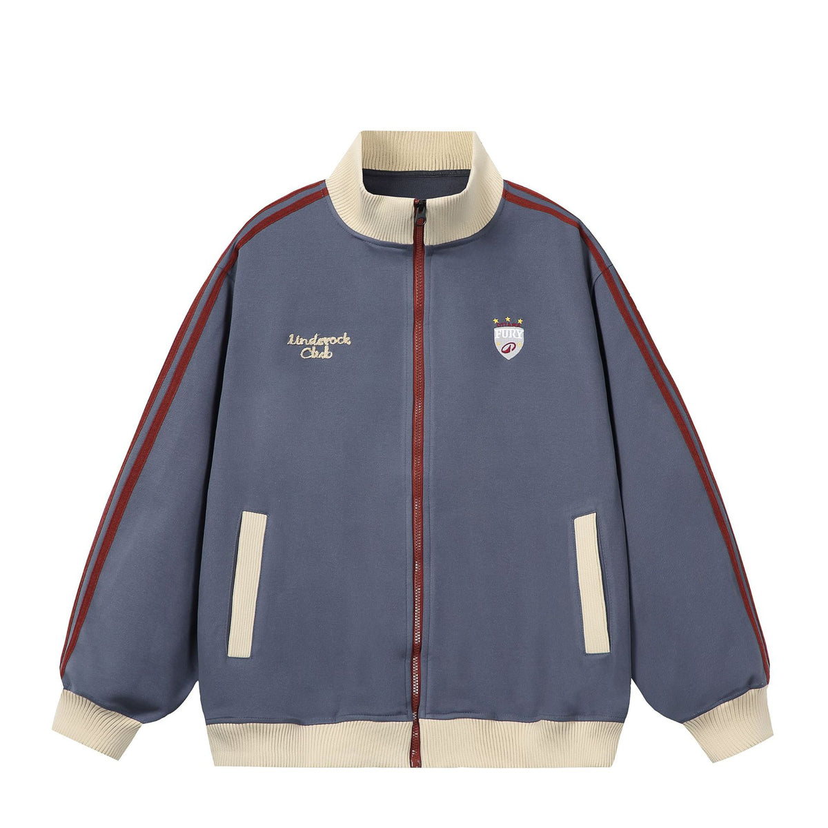Letter Embroidery Color-Blocked Stripe Casual Sport Cardigan Hoodie