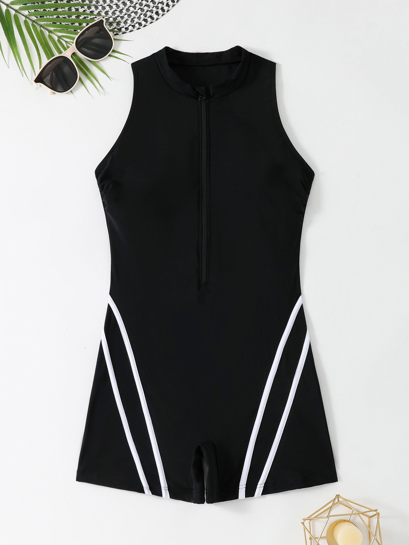 Swimsuit Women One-Piece Zipper Square Leg Fashion Sport Beach Swimwear