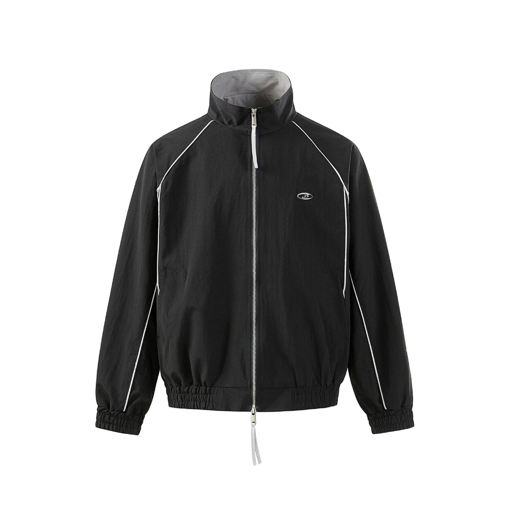 Patchwork Double-Zip Stand Collar Sport Casual Jacket