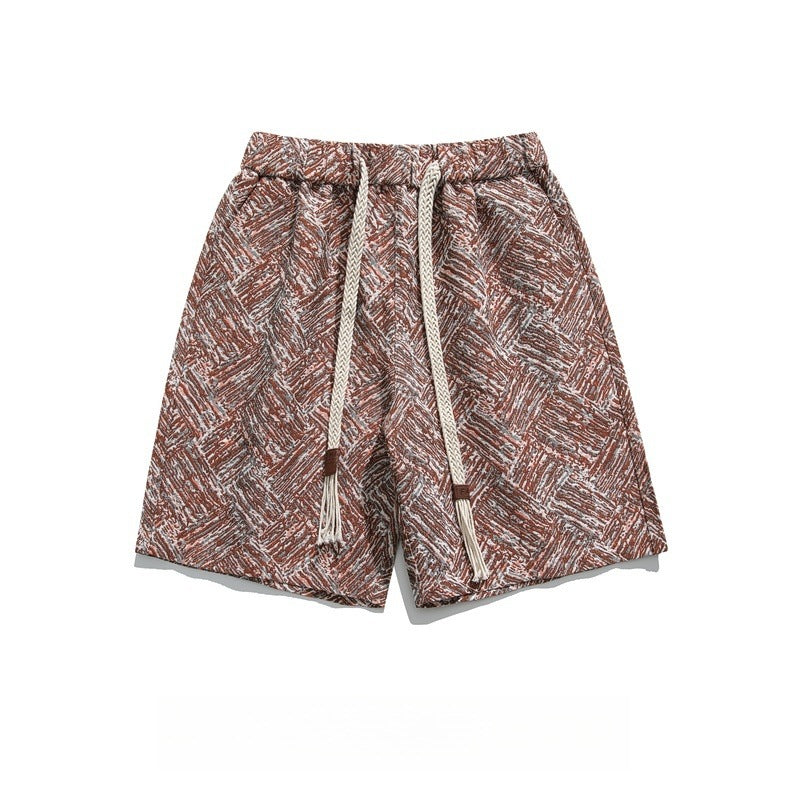Plaid jacquard sport versatile beach five quarter pants