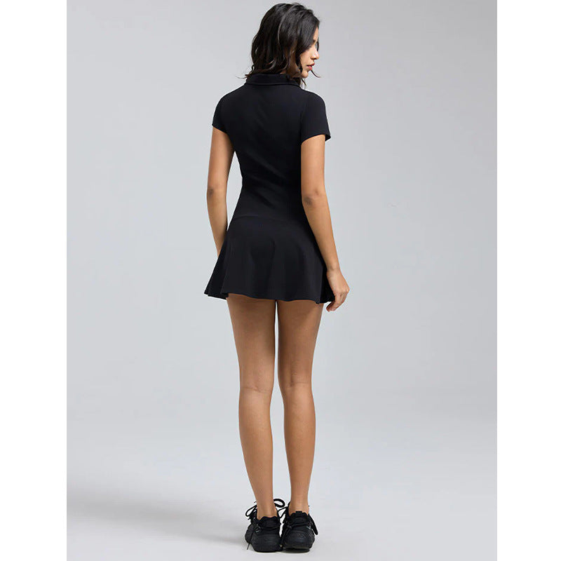 College Style Youthful Polo Short Sleeve Tennis Sport Dress with Waistband Leggings Outdoor Sport Skirt Slimming