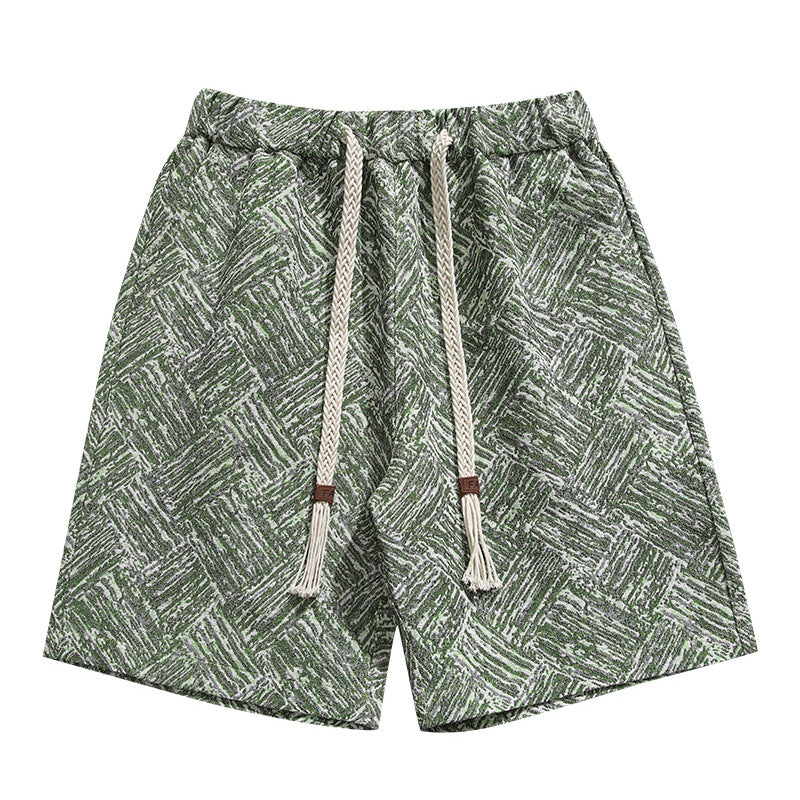 Plaid jacquard sport versatile beach five quarter pants