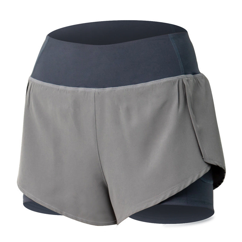 Short double femme avec poche - Short yoga running respirant séchage rapide