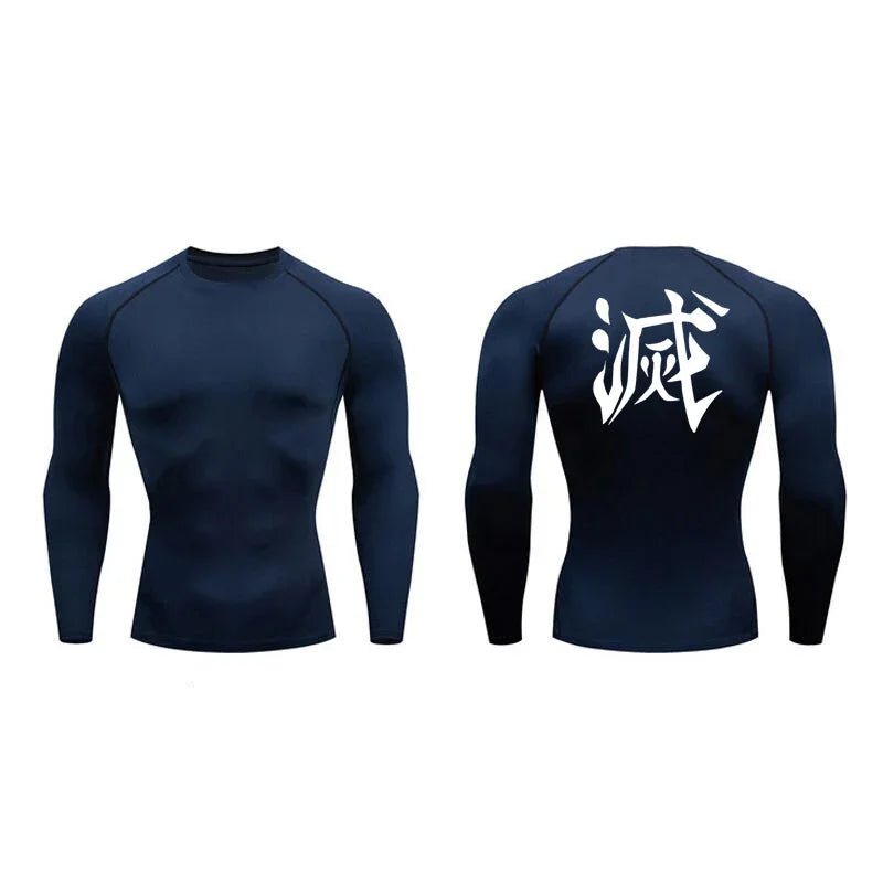 T-shirt compression imprimé Demon Slayer homme - Haut gym fitness séchage rapide