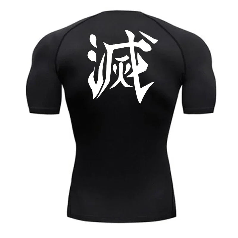 T-shirt compression imprimé Demon Slayer homme - Haut gym fitness séchage rapide