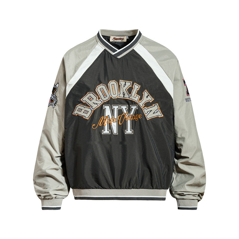 Hoodie couple color-block déstructuré - Sweat sport broderie col V homme