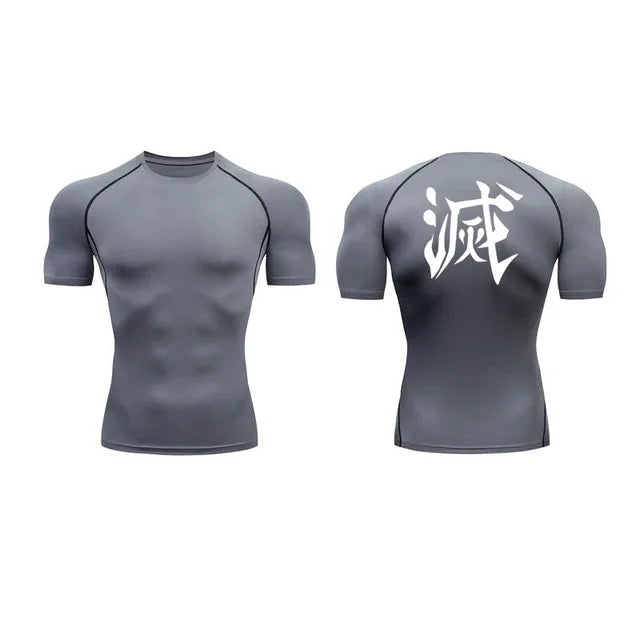 T-shirt compression imprimé Demon Slayer homme - Haut gym fitness séchage rapide