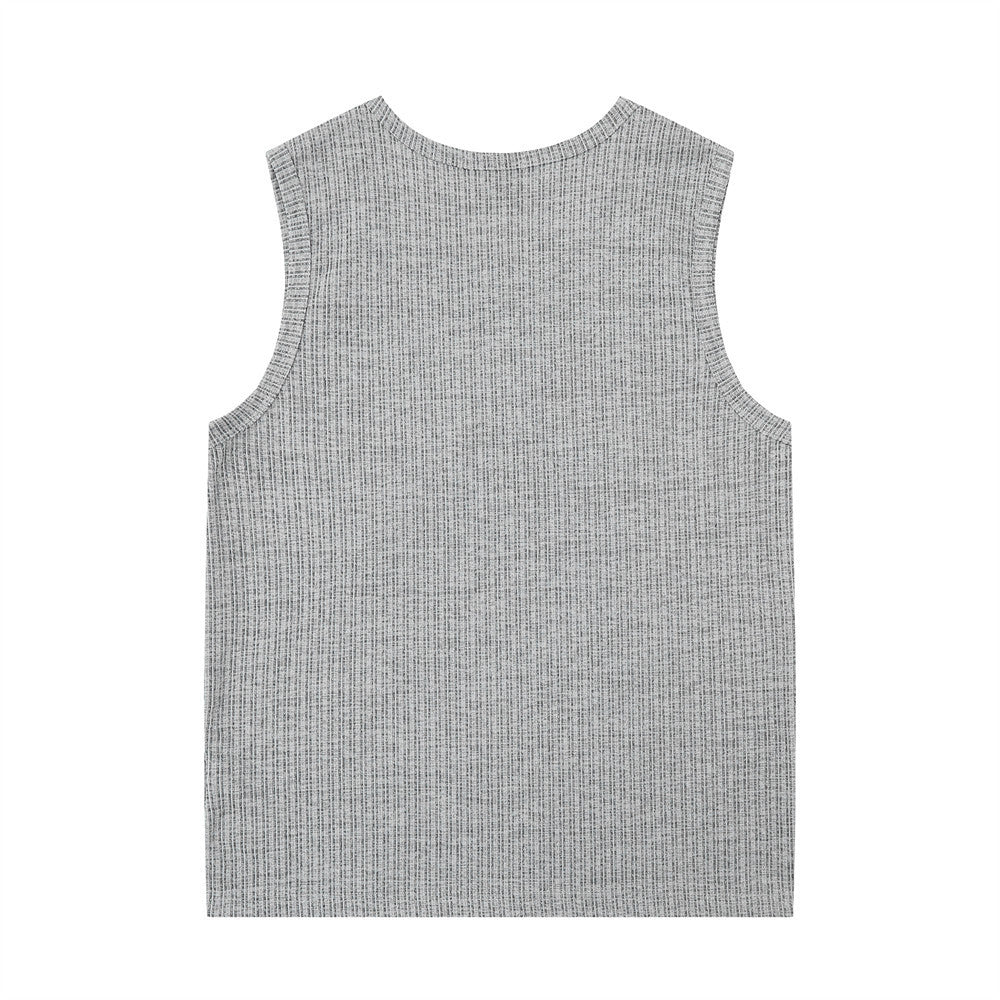 Embroidered sport shoulder sleeveless T-shirt