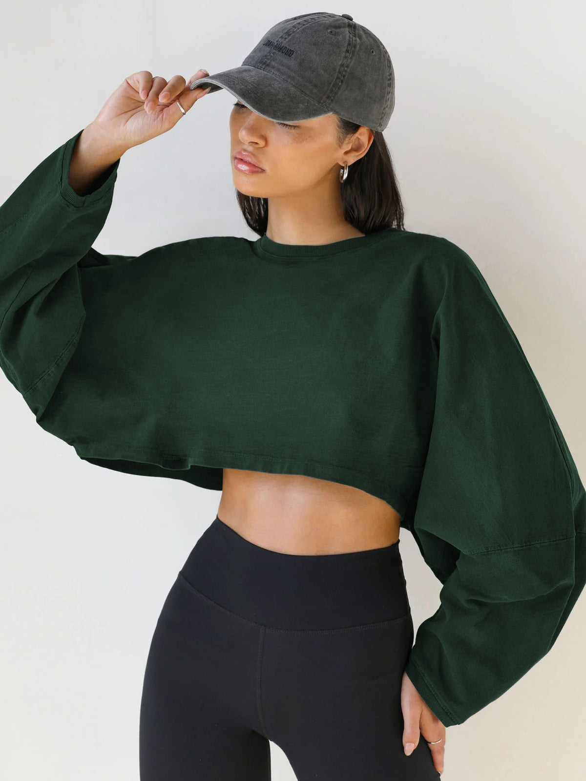 Vintage Hoodie Women's Long Sleeve Crop Knitwear Sport Yoga