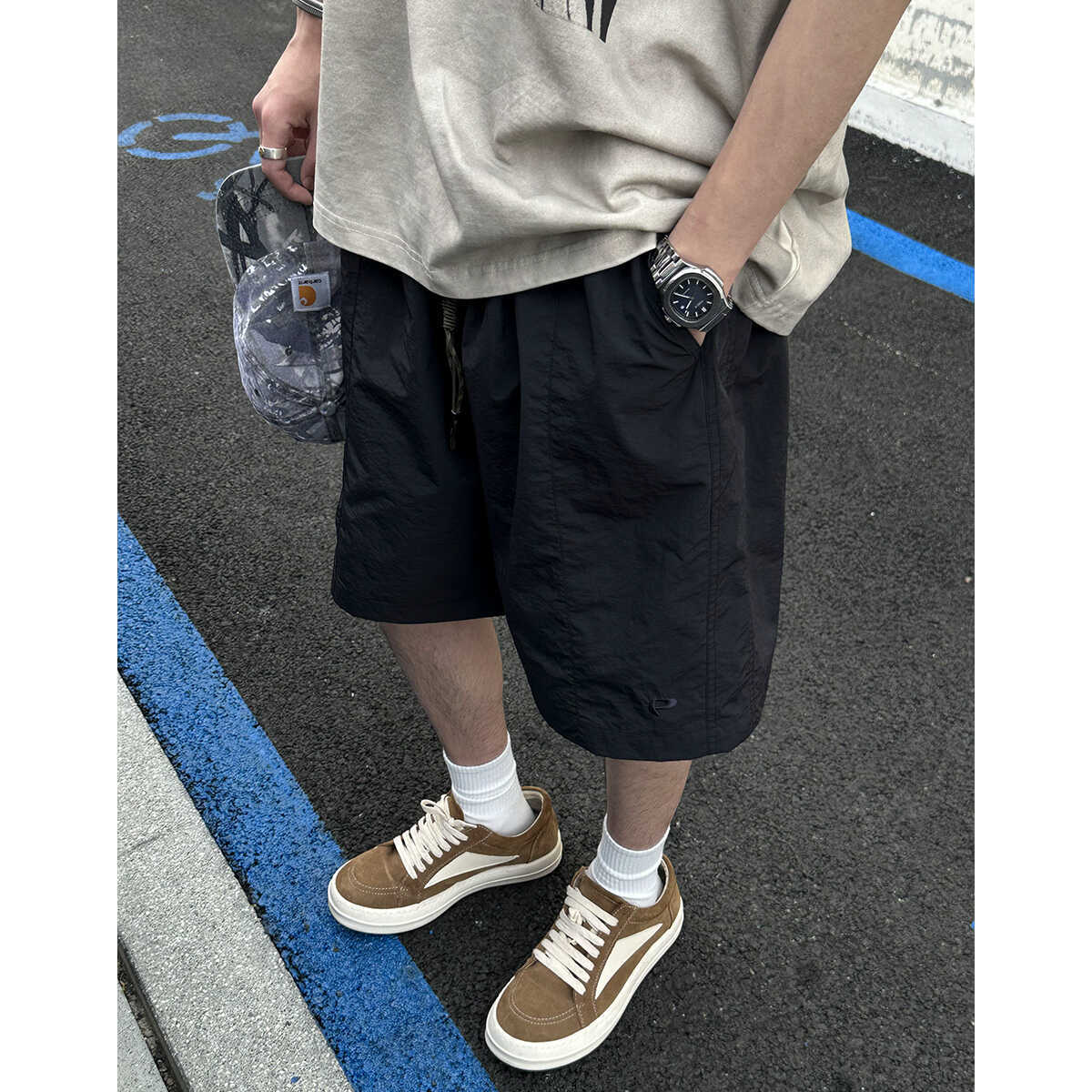 Loose casual drawstring sport straight leg beach five quarter pants
