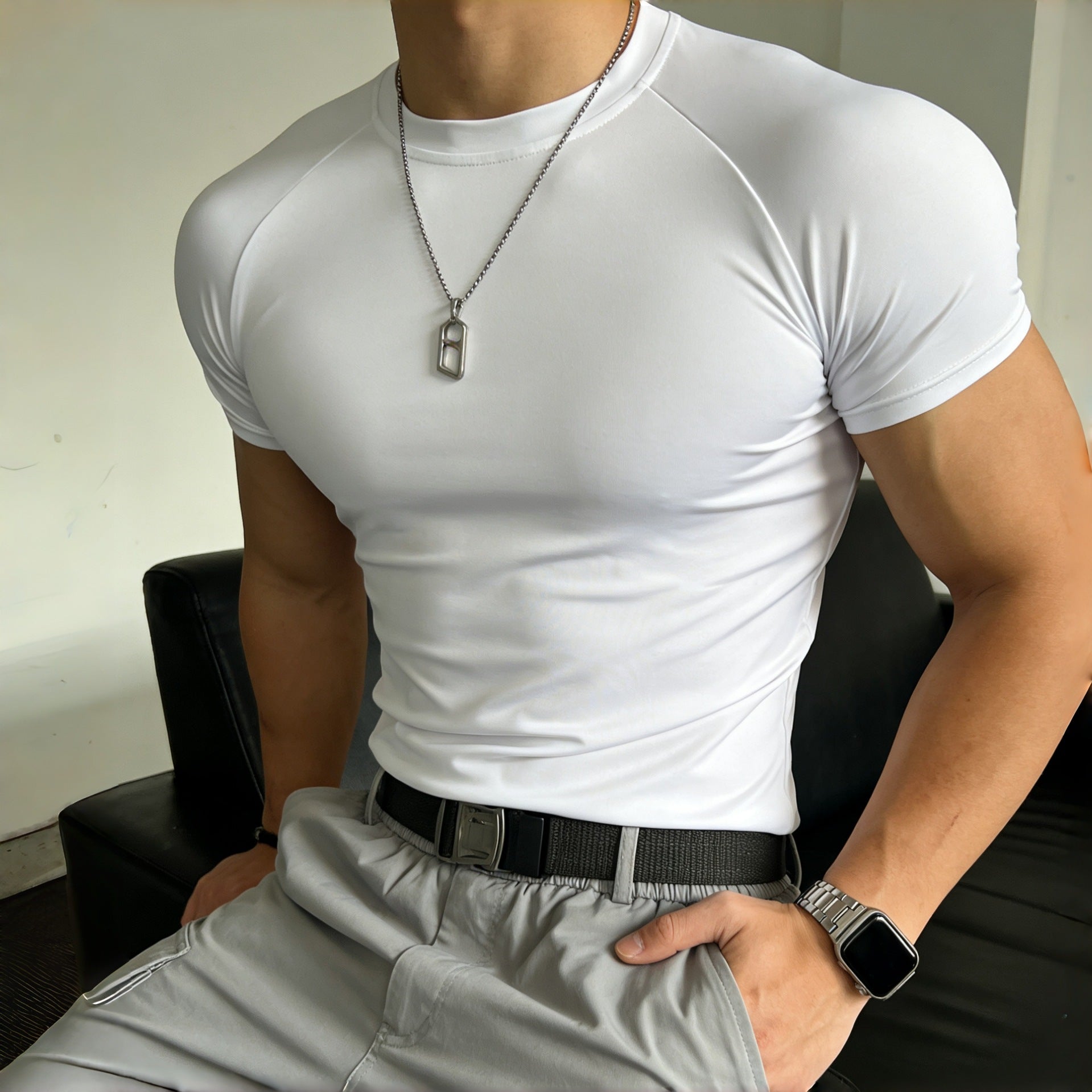 T-shirt compression 3/4 manches homme - Haut athlétique fitness volleyball