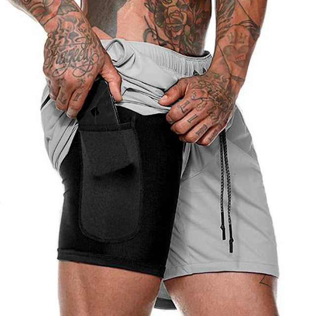 Short running 2-en-1 homme - Short sport jogging avec poche et doublure intégrée