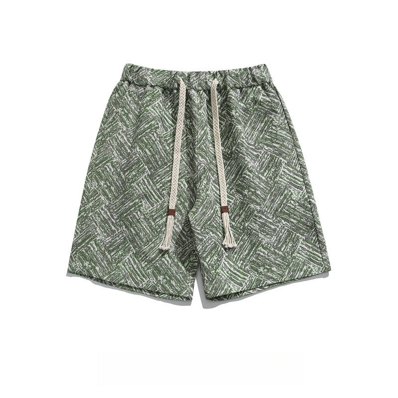 Plaid jacquard sport versatile beach five quarter pants