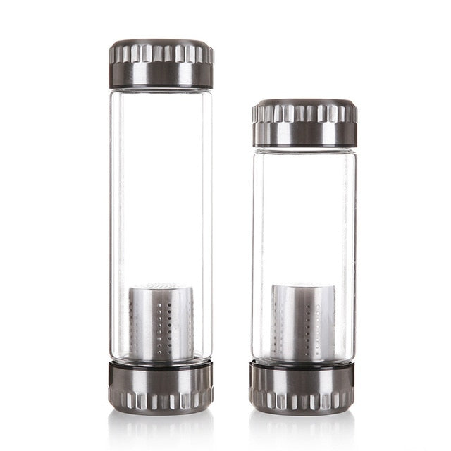 400 ml Wasserflasche für Geschäftsleute, Glasflasche mit Teefilter aus Edelstahl, doppelwandiger Sport-Trinkbecher aus Glas