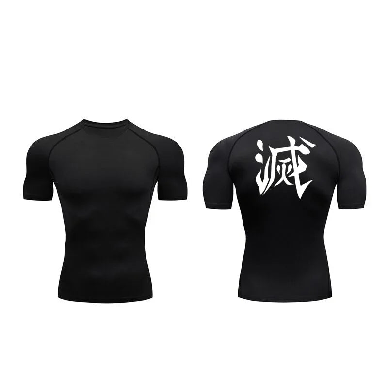 T-shirt compression imprimé Demon Slayer homme - Haut gym fitness séchage rapide