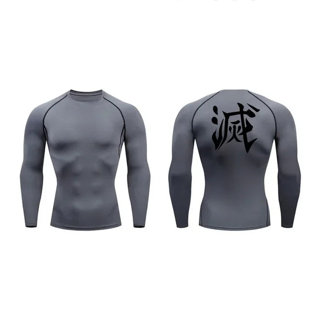 T-shirt compression imprimé Demon Slayer homme - Haut gym fitness séchage rapide
