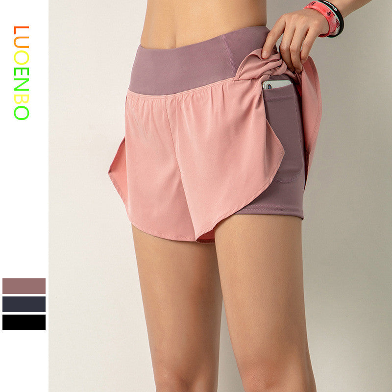 Short double femme avec poche - Short yoga running respirant séchage rapide