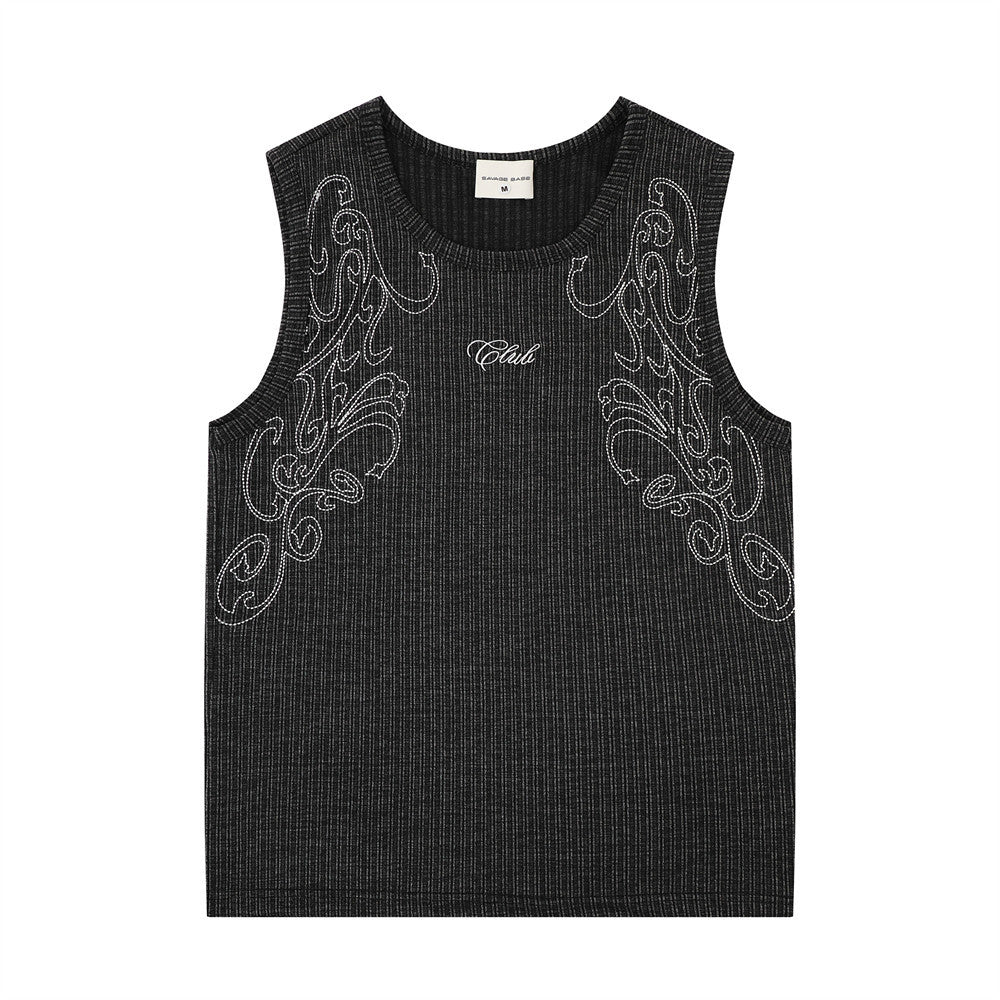 Embroidered sport shoulder sleeveless T-shirt