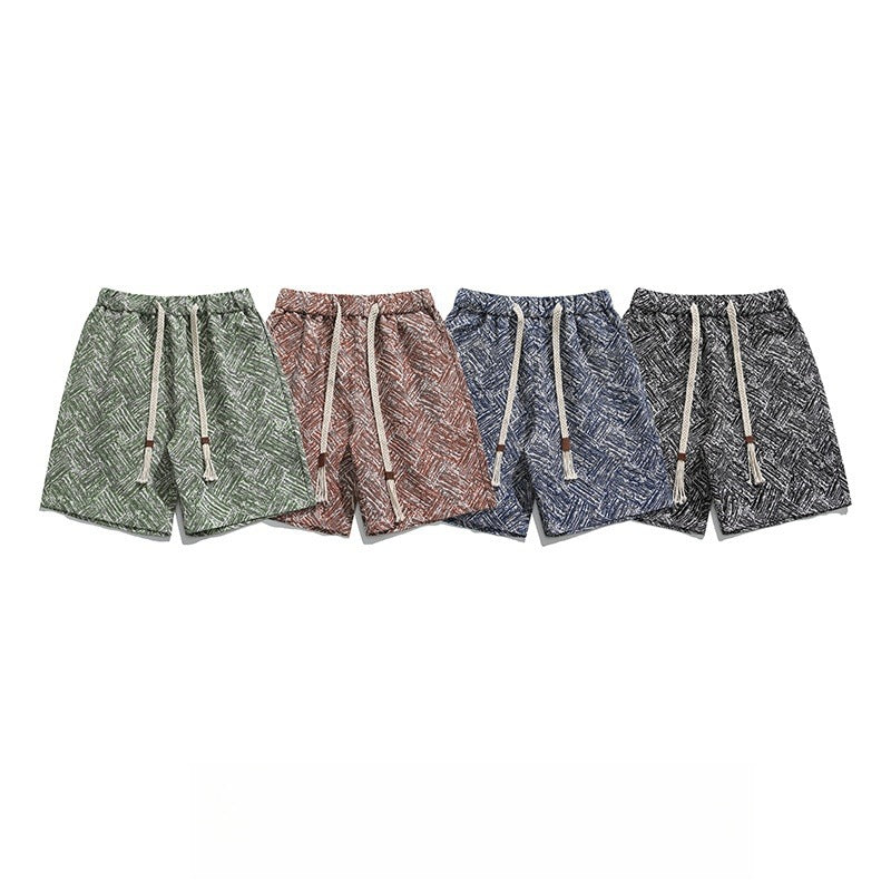 Plaid jacquard sport versatile beach five quarter pants