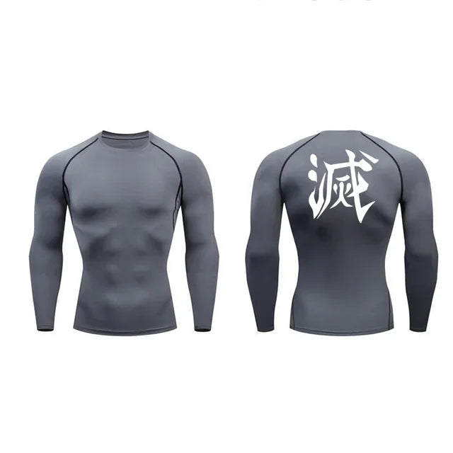 T-shirt compression imprimé Demon Slayer homme - Haut gym fitness séchage rapide