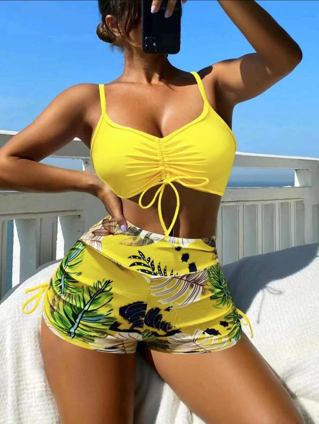 Bikini taille haute à lacets femme