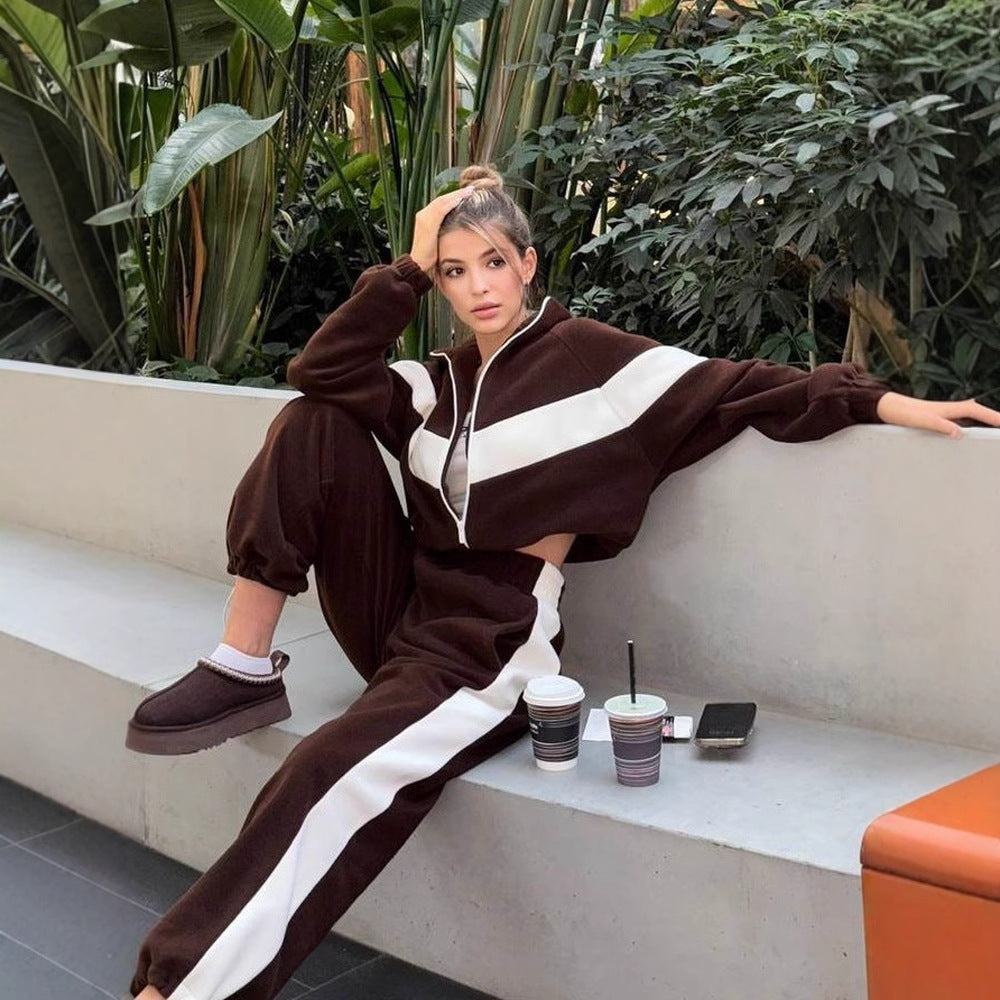 Ensemble 2 pièces femme hoodie zippé + pantalon long - Tenue sport casual mode