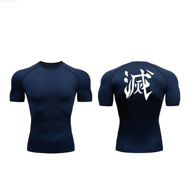 T-shirt compression imprimé Demon Slayer homme - Haut gym fitness séchage rapide