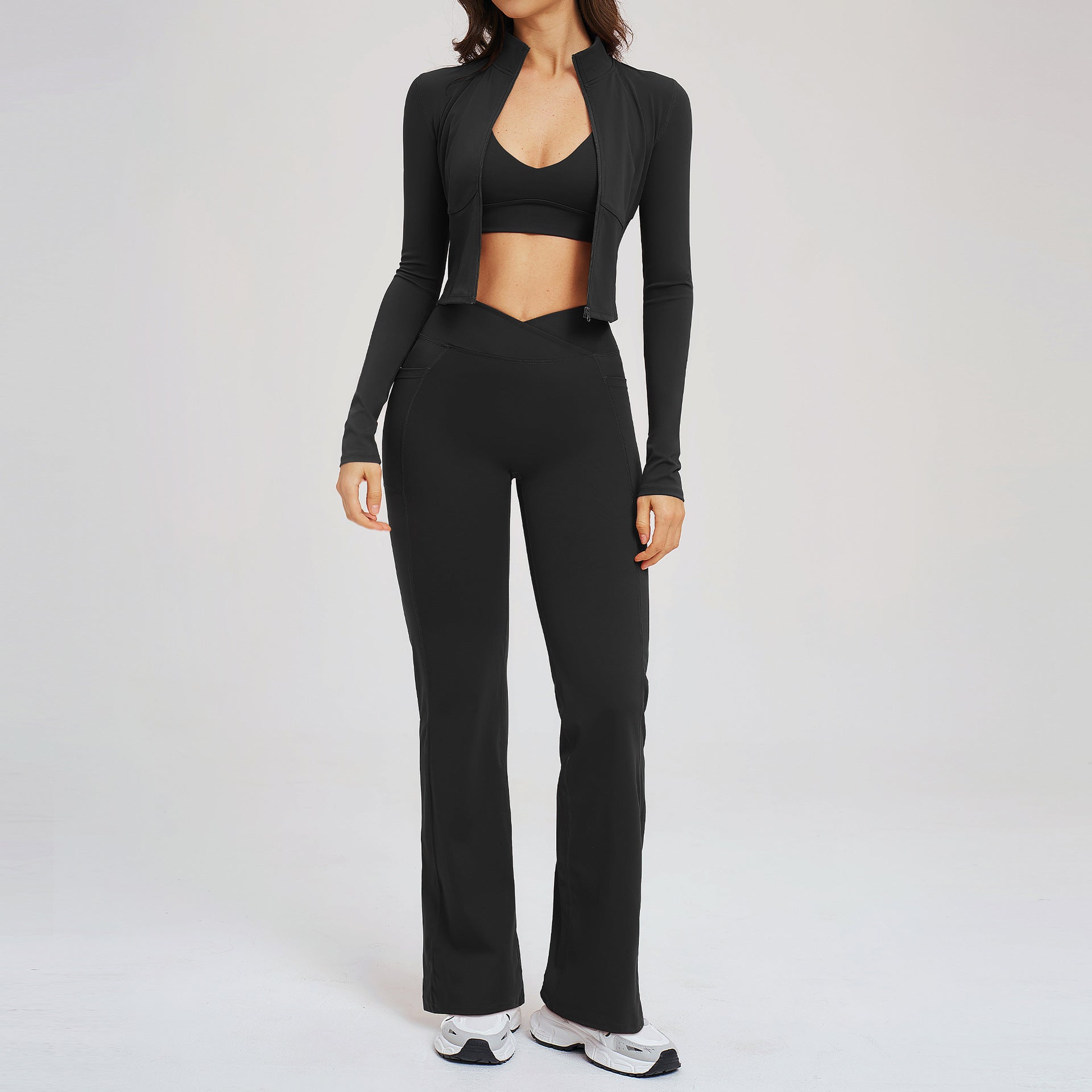 Naked Feel Sport Set Zipper Casual Set Women Outdoor Running Cycling Sport Three-Piece Set