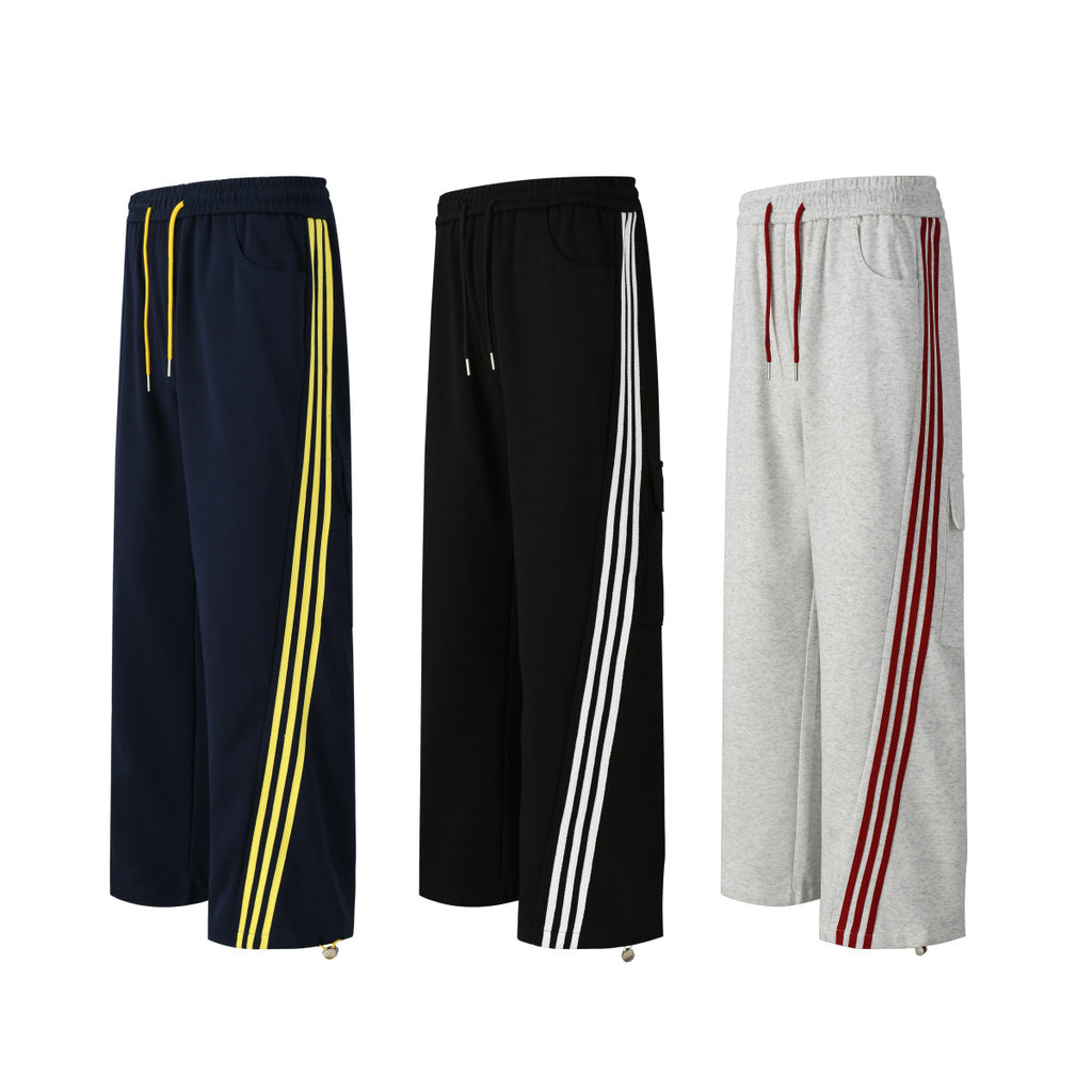 Retro striped sport loose drape wide leg pants